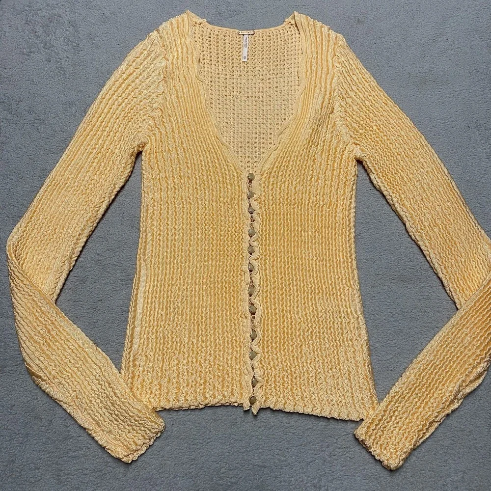 Free‎ People Pucker Up Cardigan XS Peach Orange Crinkle Y2K Top Beach Festival